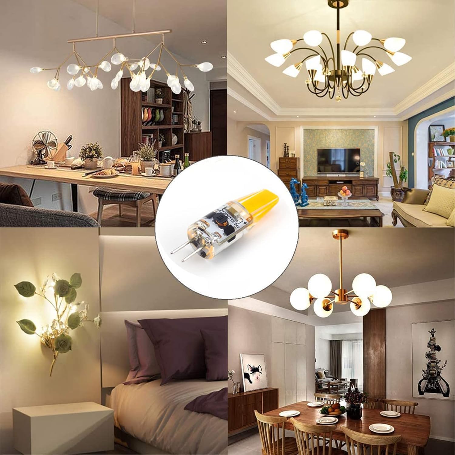 Żarówki LED G4, 3 W, odpowiednik halogenu 30 W, możliwość ściemniania, 300 lm, AC/DC 12 V-24 V, ciepła biel 3000 K, szeroki kąt 360°, oszczędność energii, 8 sztuk