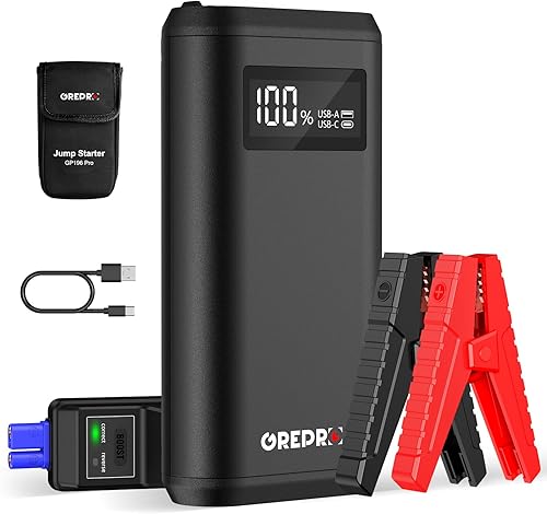 GREPRO Arrancador de batería de automóvil, 3000 A portátil para motores de gasolina de hasta 10 L o 8.0 L diésel, caja de arranque de 12 V con