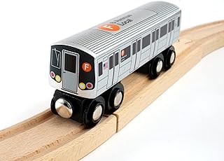 Munipals New York City Subway Wooden Railway (B Division) F Train/6 Avenue Local–Child Safe and Tested Wood Toy Train