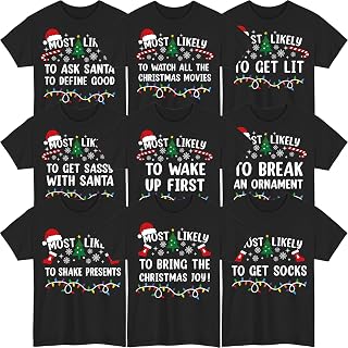 Most Likely to Superlative Matching Family Christmas Shirts, Funny Xmas Holiday Mom Dad Baby Toddler Friends Outfit (Design 5)