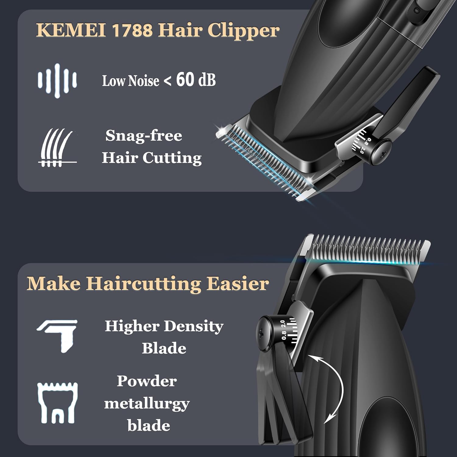 KEMEI 1788 Professional Hair Clippers for Men, Cordless Barber Clipper with LED Display, 9000 RPM Clippers for Hair Cutting with 2500 mAh Battery - Image 2