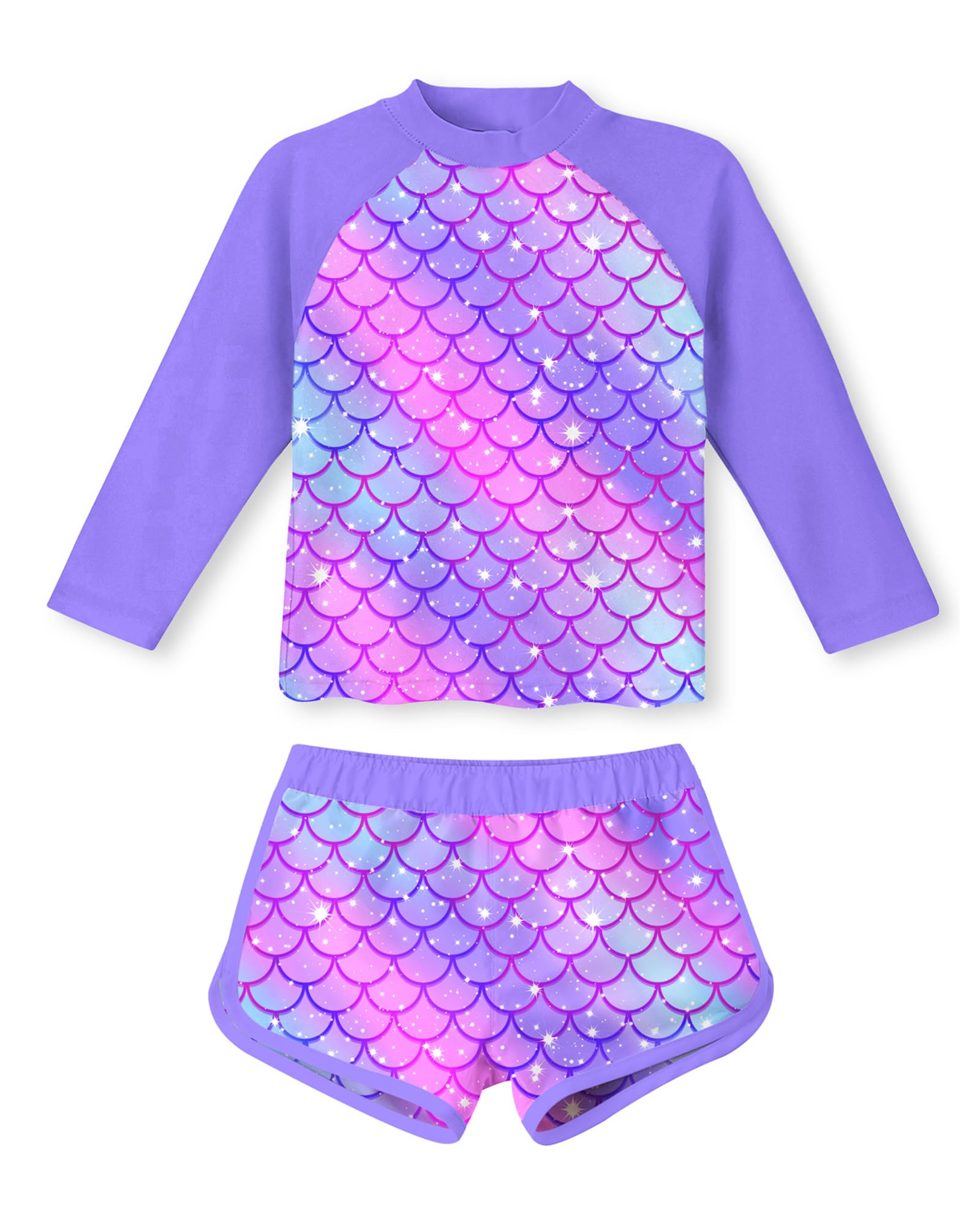 ALISISTER Girls Swimming Costume Kids Zweiteilige Langarm Badeanzug UPF50 Schutz Schwimmset für Mädchen Kinderbadeanzug 4 10 Jahre