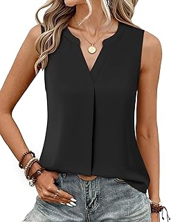 Women's Chiffon V Neck Sleeveless Blouse Tops Office Work Shirts