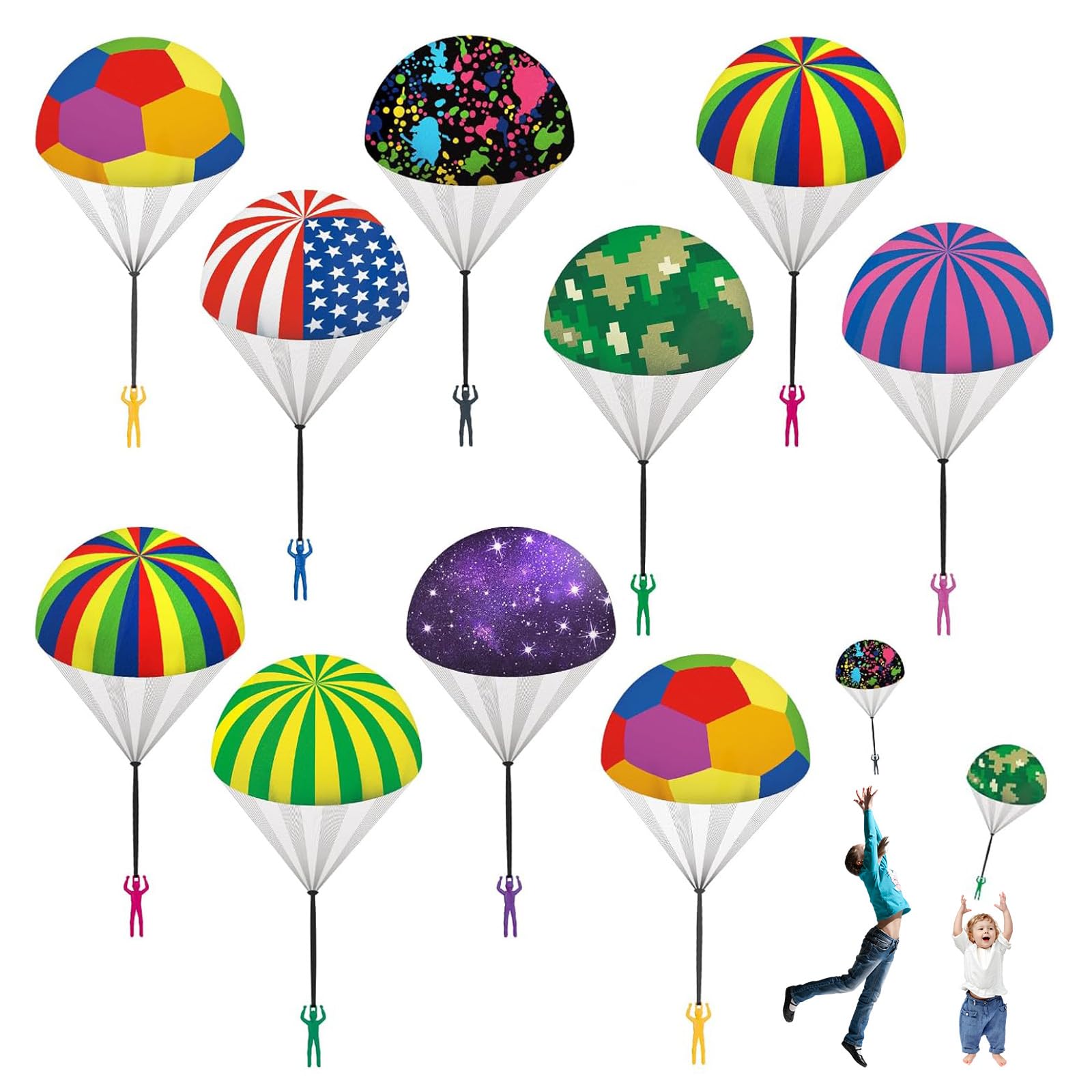 Photo 1 of 10Pcs Parachute Toy for Kids, Outdoor Toys Flying Parachute with Figures