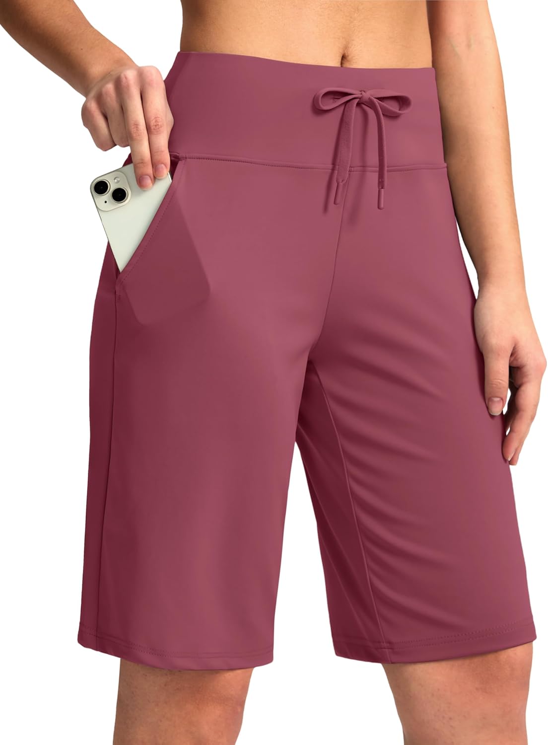 G Gradual Women's Bermuda Shorts with Pockets 11" Knee Length Stretch Comfy Drawstring Long Shorts for Women Summer Walking