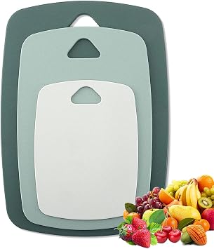 Plastic Chopping Board Set of 3, BPA Free Kitchen Cutting Boards with Handles, Large Medium Small Dishwasher Safe Chopping Boards for Meat, Fish, Bread, Fruits and Vegetables