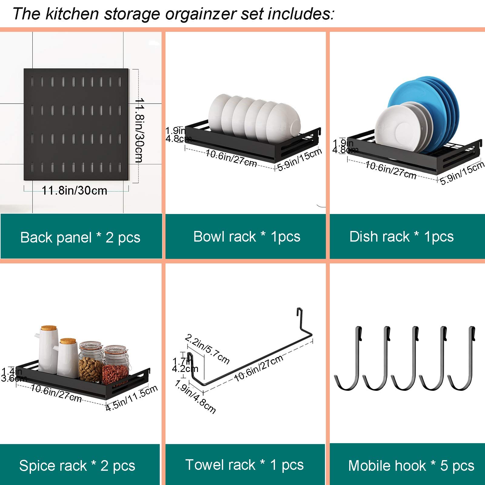 Escurridor de Platos de Pared para Colgar en Paneles Traseros, Estante para Especias a presión para una fácil instalación y extracción, escurridor de Platos de Acero INOX,