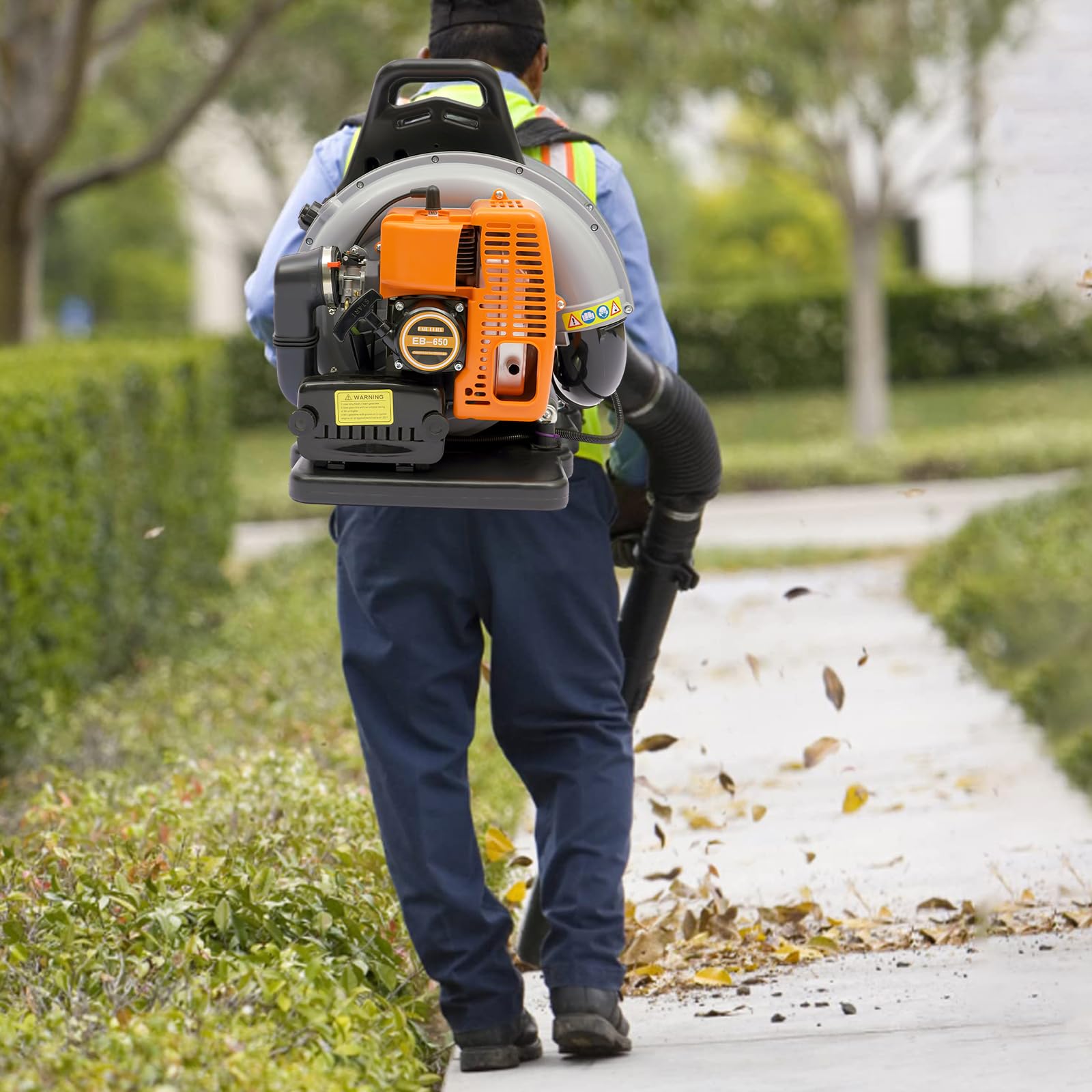 Mochila Soplador Hojas Gasolina 63 CC 2T 2,7 kW | 6800 rpm, 1,8 l Depósito, Ignífuga Ajustable 120°+135°, 19,7 lbs