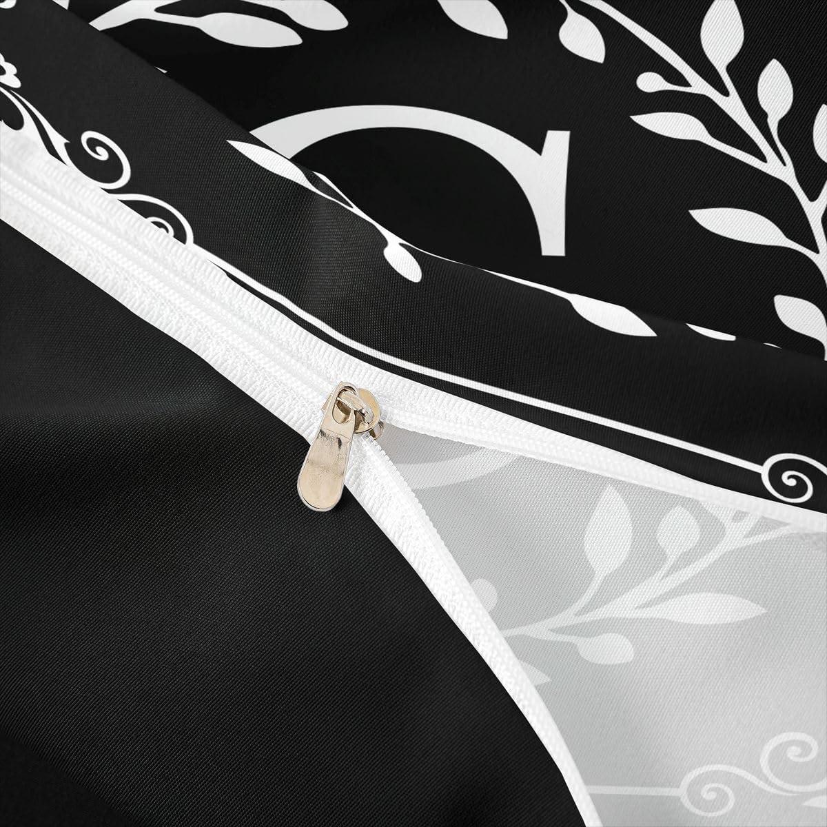 Erosebridal Monogram Letter C Comforter Cover Queen Size Black and White Duvet Cover for Boys Boho Damask Floral Bedding Set Vintage Rustic Bed Set Personalized Gifts for Adult Teen Girls Frends