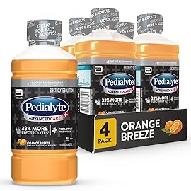 Pedialyte AdvancedCare Plus Electrolyte Hydration Drink, Has 33% More Electrolytes and Has PreActiv Prebiotics, Orange Breeze, 1 Liter, Pack of 4