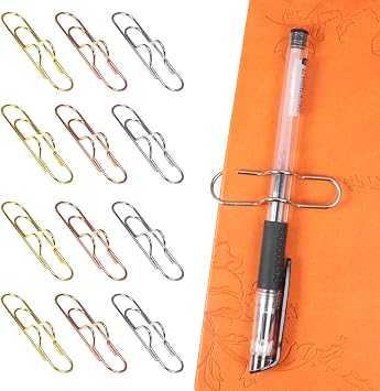 12 Pcs Metal Pen Clips Portable Pen Holder Clip for Notebook Papers Journal Planner Paperclip Bookmark Stationery Tool Office Supplies Gold/Silver/Rose Gold