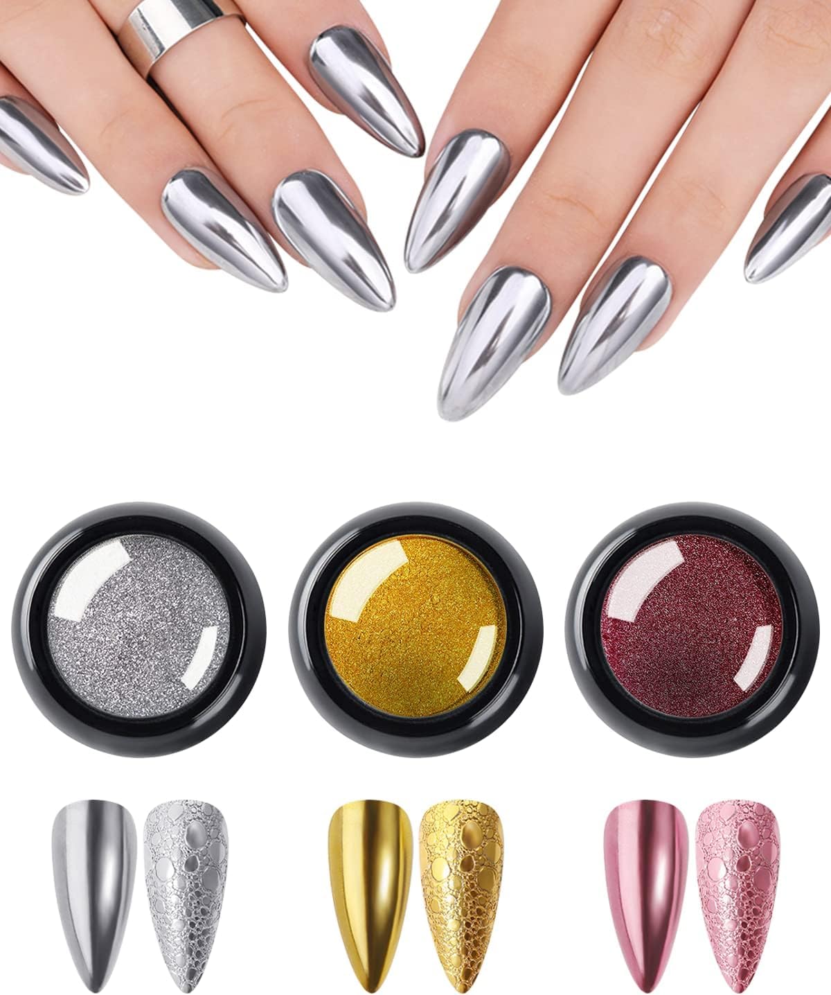 INOG 2pcs Holographic Nail Powder Fine Rainbow Holo Mermaid Unicorn Mirror Laser Effect Multi Chrome Manicure Pigment Glitter Dust With Sponge Tools for Salon Home Nail Art DIY Deco, Nail Decroration (Pack of 2)-image-35