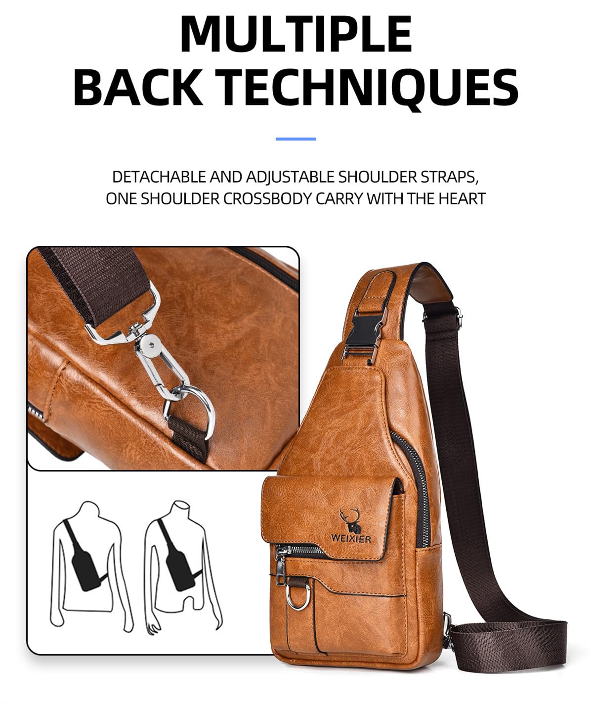 Sacoche Homme Bandouliere Sac de Poitrine Sac business Sac de Loisir PU Cuir Pochette Epaule de Voyage pour Homme Femme