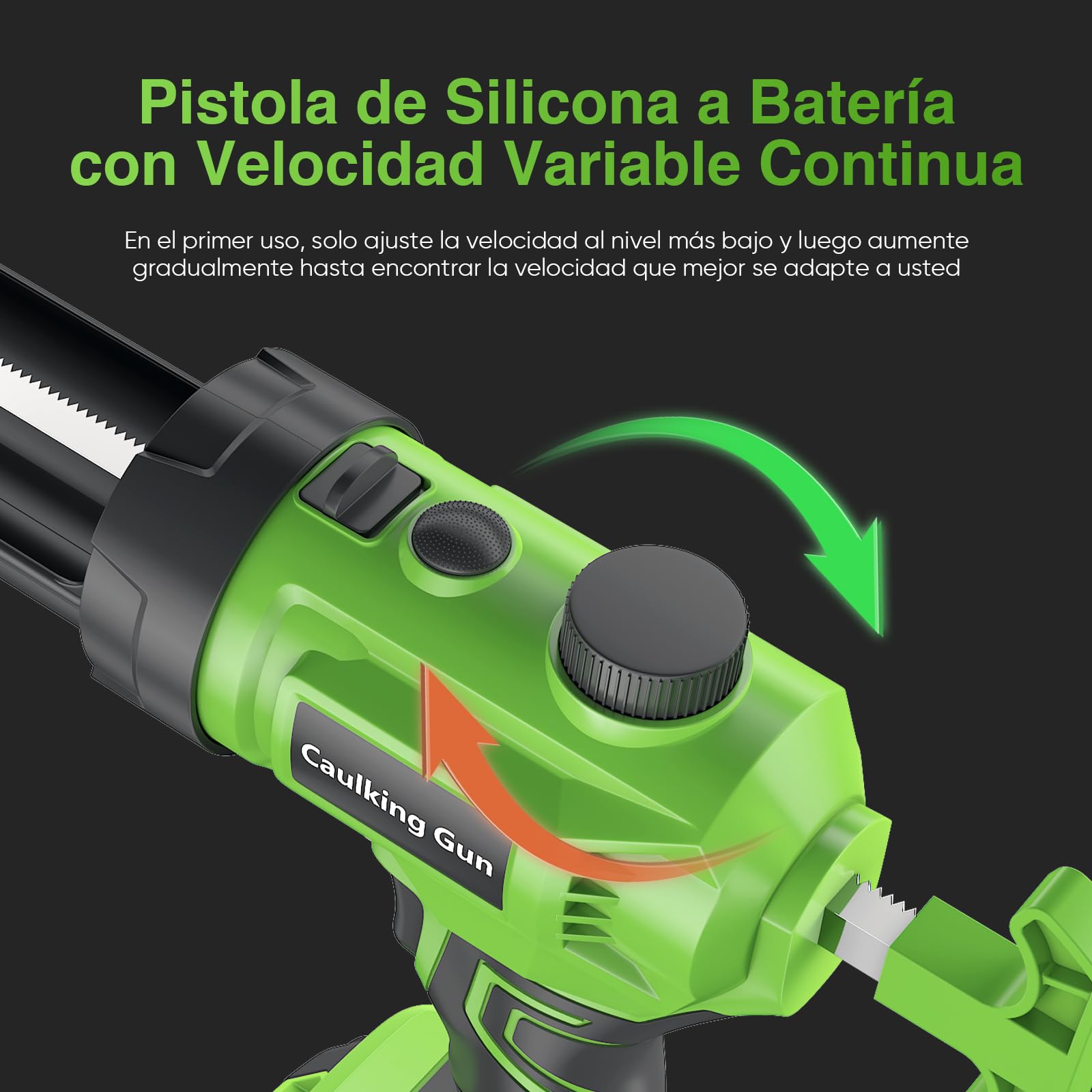 Pistola de cartuchos eléctrica con luz LED, regulación de velocidad continua, con dos baterías, para cartuchos de 280 ml-330 ml