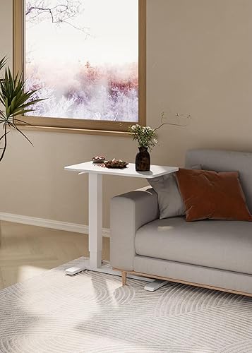 Miniatura 2 de Kantek Mesa auxiliar de elevación neumática móvil blanca, 28 x 15.7 pulgadas, altura fácil y silenciosa, ajustable (25 a 39 pulgadas), ruedas