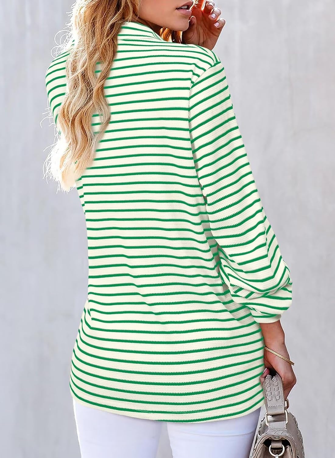 Astylish Women's 2025 Oversized Long Sleeve Shirts Button Up Striped Collared Front Pocket Top - Image 2