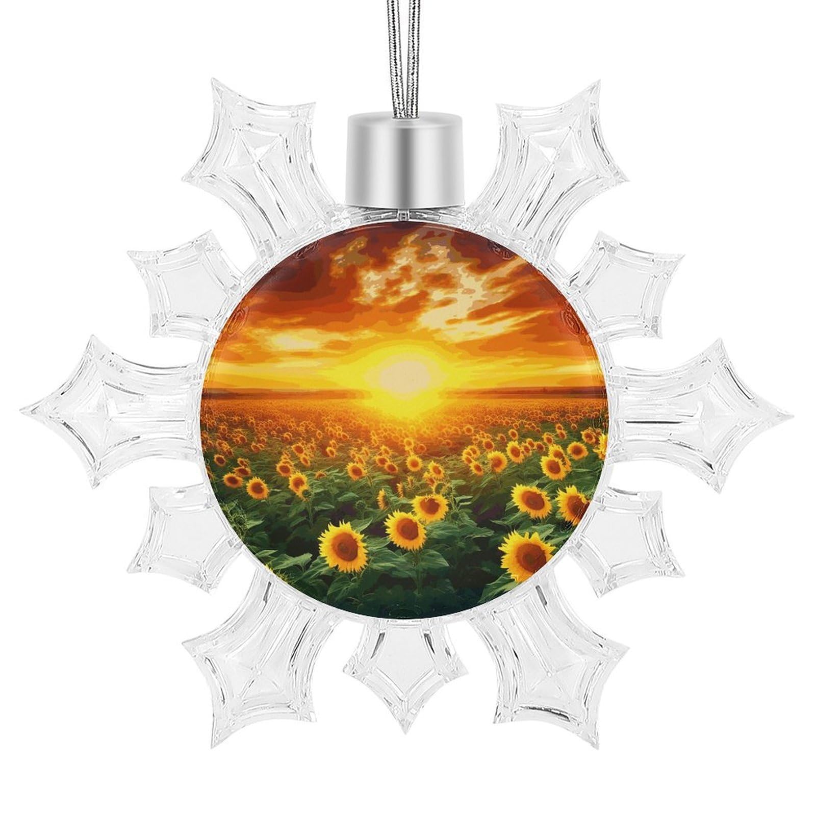 Dreamlike Sunset of A Sunflower Field Snowflake Ornaments Cute Snowflake Pendant Exquisite Christmas Tree Ornaments for Christmas Weddings New Year Birthday Holiday Celebration