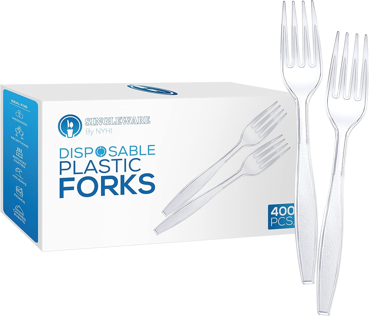 NYHI 400 COUNT Premium Heavyweight Disposable Clear Forks Heavy Duty Sturdy Plastic Flatware Set Is Excellent For Home Office Parties School Picnics Restaurants