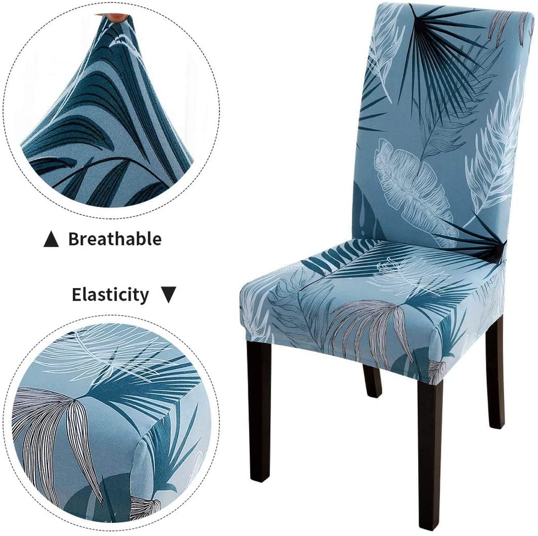 Styleys Stretchable Polyester Dining Slipcovers Washable Elastic Seat Case Protector Chair Covers for Home, Kitchen, Party, Restaurant (SLMC128 White/Green Fern, L) - Set of 6 2