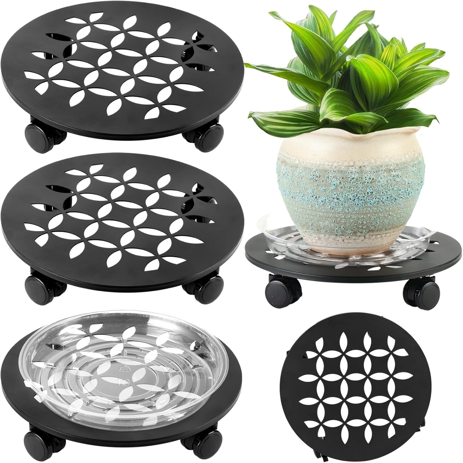 3 Packs 12" Large Metal Plant Caddy with Wheels Heavy-duty Plant Dolly Pot Mover Rollers Rolling Plant Stands Indoor Outdoor Wheeled Plant Holder Coaster Trolley, Black