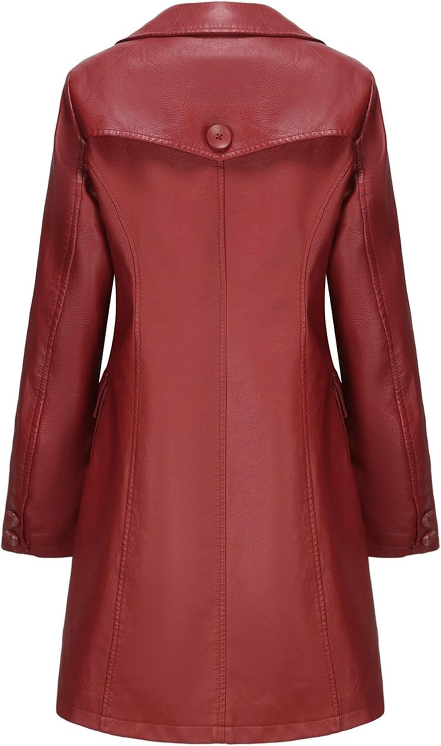 Women's Button Down Mid-Length Coat Blazer Collar Fashion Spring Fall Coat Jacket Faux PU Regular Fit Outerwear