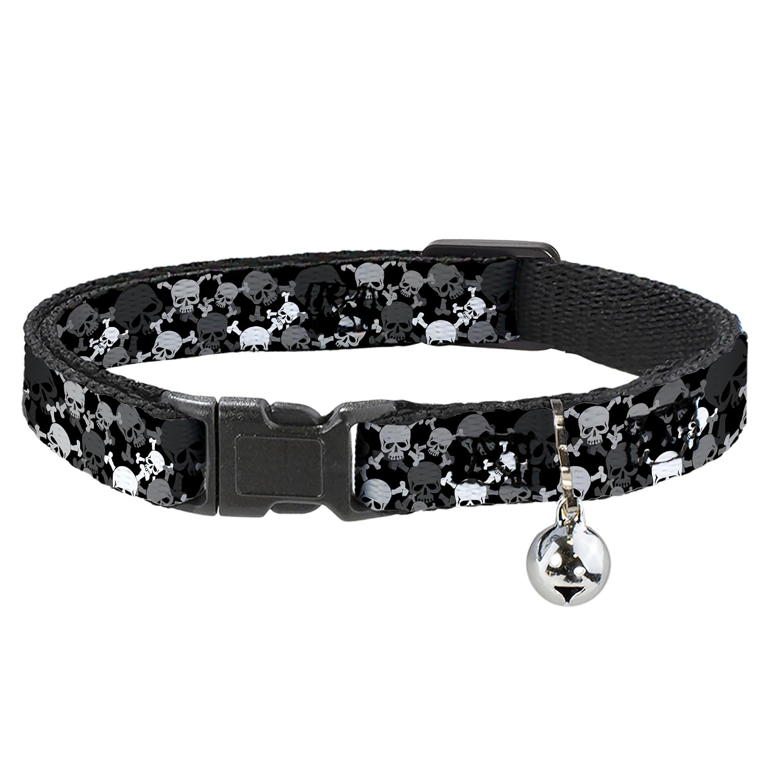 Cat Collar Breakaway Multi Top Skulls Stacked Blak Gray White, 1/2" Wide - Fits 8-12" Neck (DC-BABKSR-W33913-0.5-M)