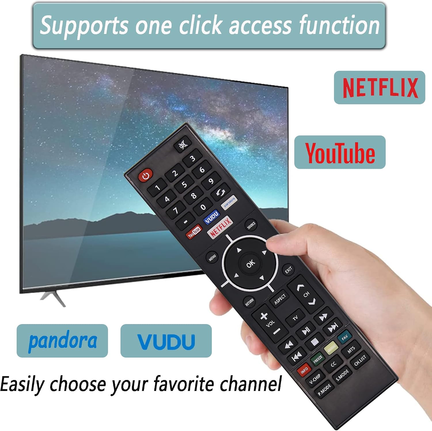 Replacement Westinghouse Remote Control for Westinghouse TV Smart LED LCD HD 4K TV Remote Control for WE58UB4108 WE55UB4417 WD50UB4417 with Netflix, YouTube, VUDU, Pandora Hotkeys