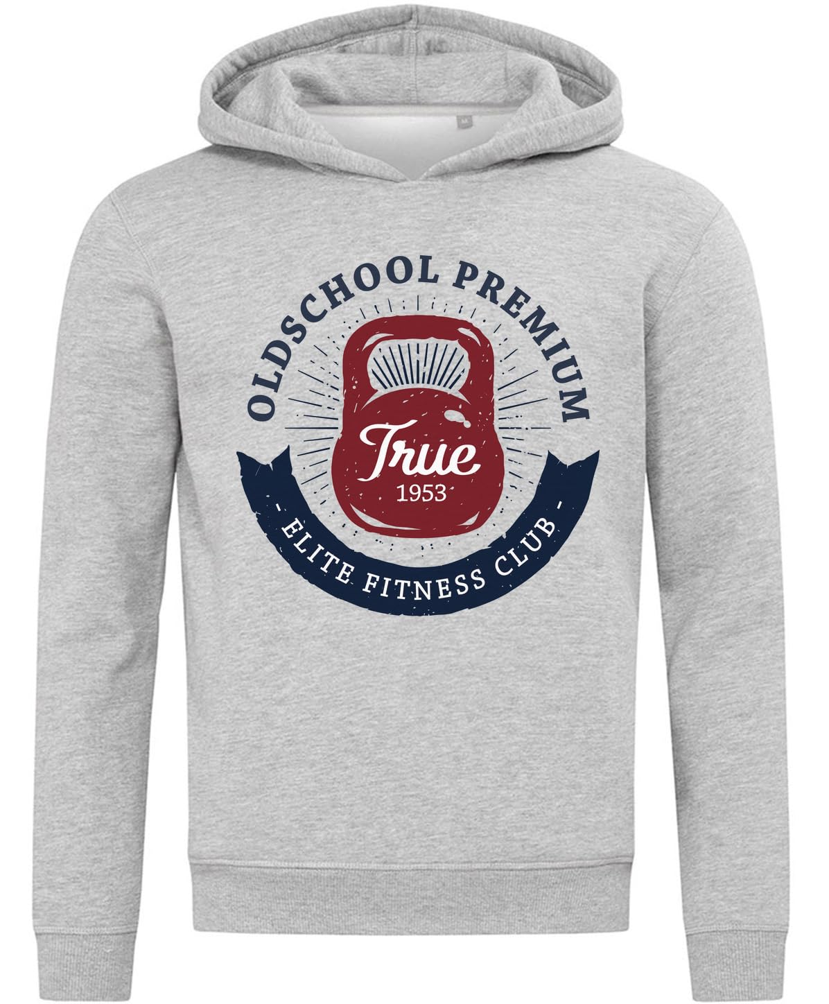 Old School Premium True Elite Fitness Club Sweat à capuche en coton mélangé Gris