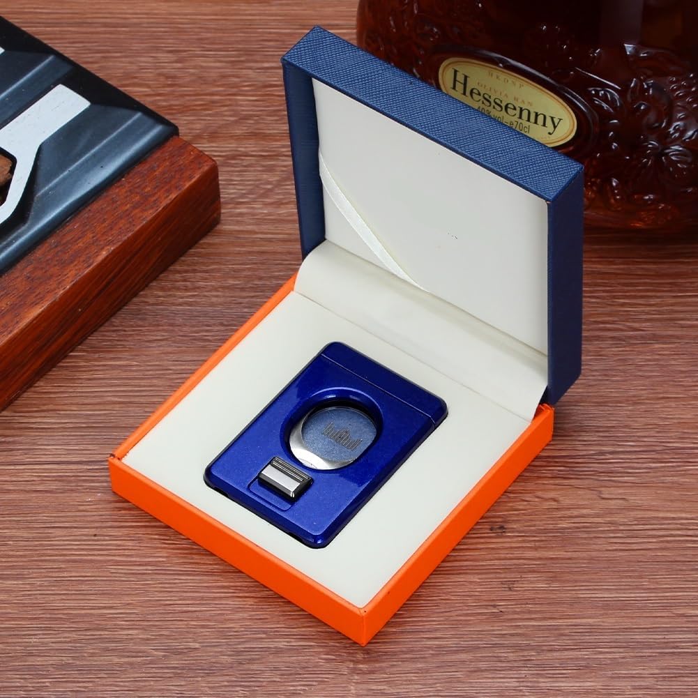 Cigar Cutter Guillotine Style Metal Portable Slicer Smoking Accessories Tool Stainless Steel Pocket Holder Case(Army Green)