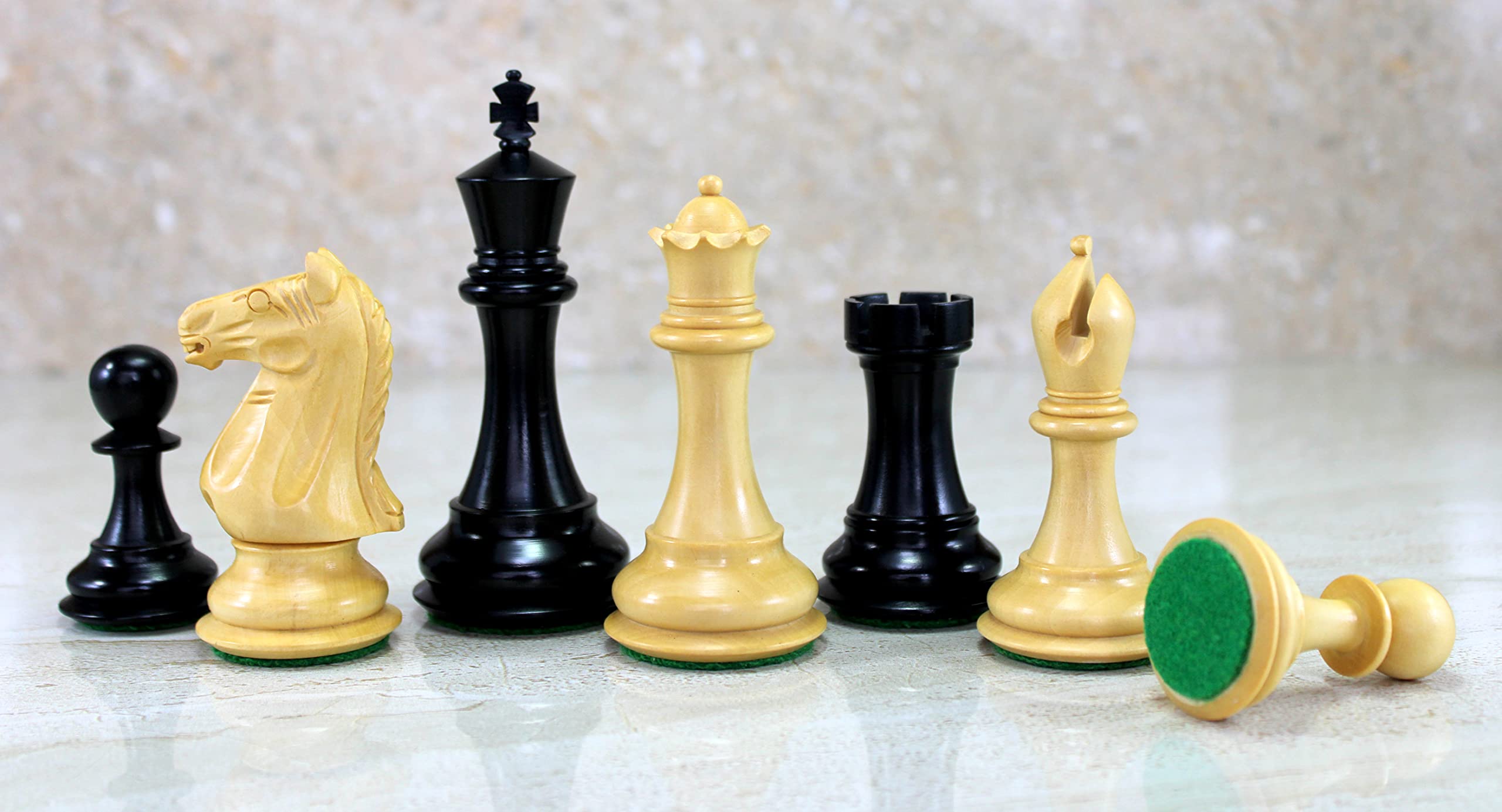 StonKraft Staunton Style Wooden Chess Pieces Chessmen Chess Coins (4" King with Extra queens), Black White, 4" Inch - Image 3