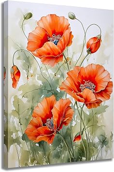 Poppies Flower Wall Art Bathroom Wall Decor Colorful Poppy Painting Print Pictures Floral Artwork For Living Room Bedroom Dinning Room Home Decoration,Framed