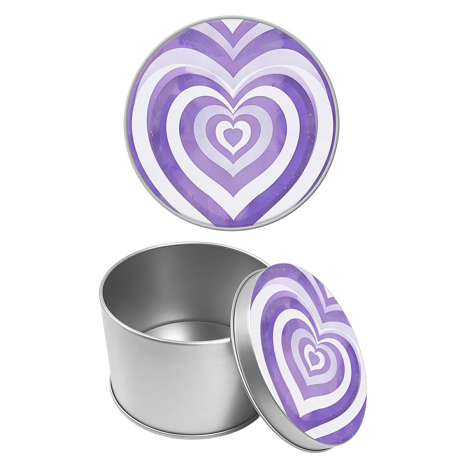 Round Metal Tin Container with Removable Lid, Purple Heart Durable Metal Storage Box for Cookies Spices Tea Candies Cakes Jewelry Cosmetics 3.54 x 2.36 inch– Single Pack