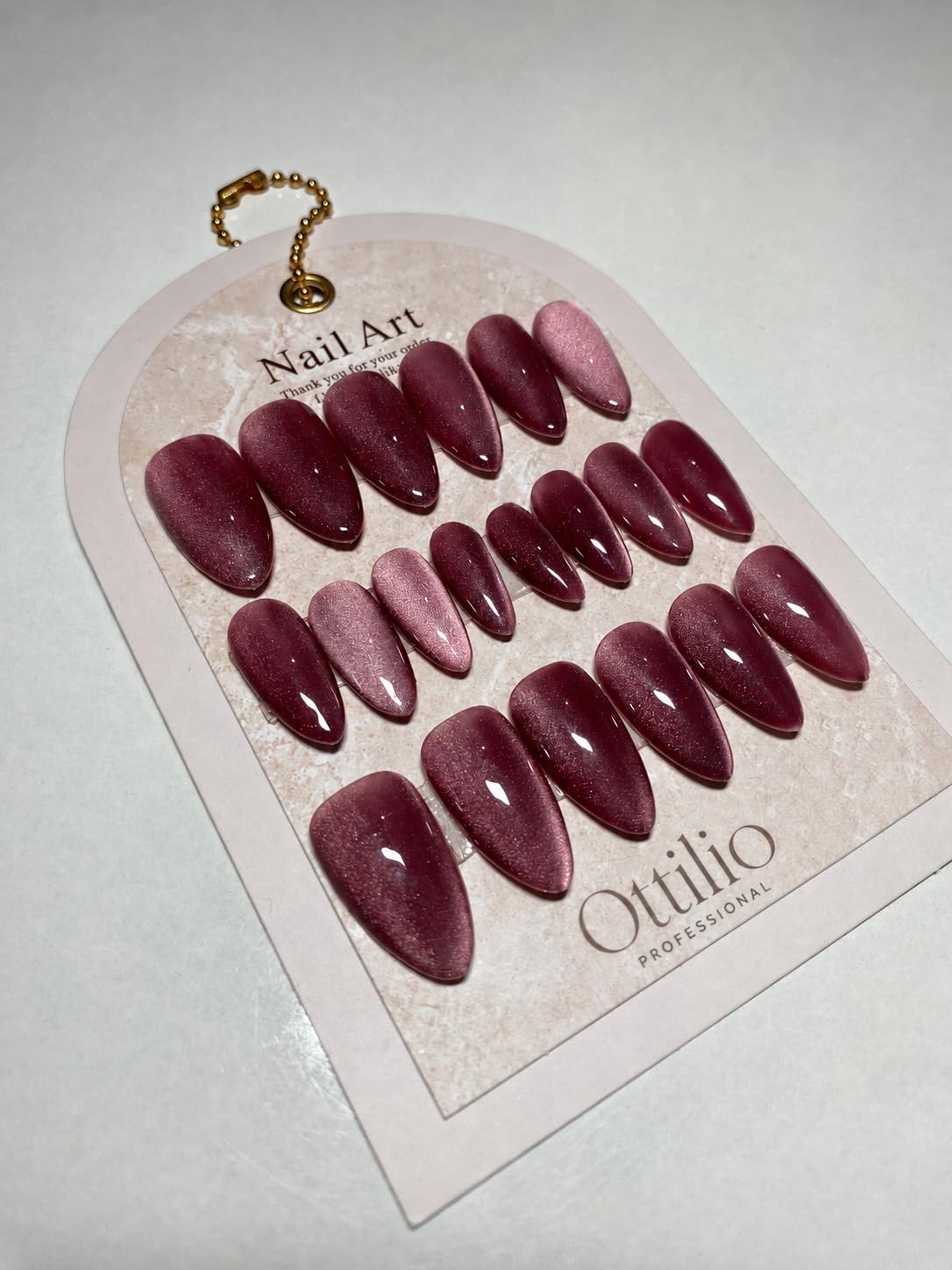 Ottilio Handmade Velvet Pink Cat Eye Press-On Nails | Mid Almond Shape Reusable Artificial Nails Kit | Double Tap Glue & Wooden Cuticle Pusher | Salon Finish for Women-image-1