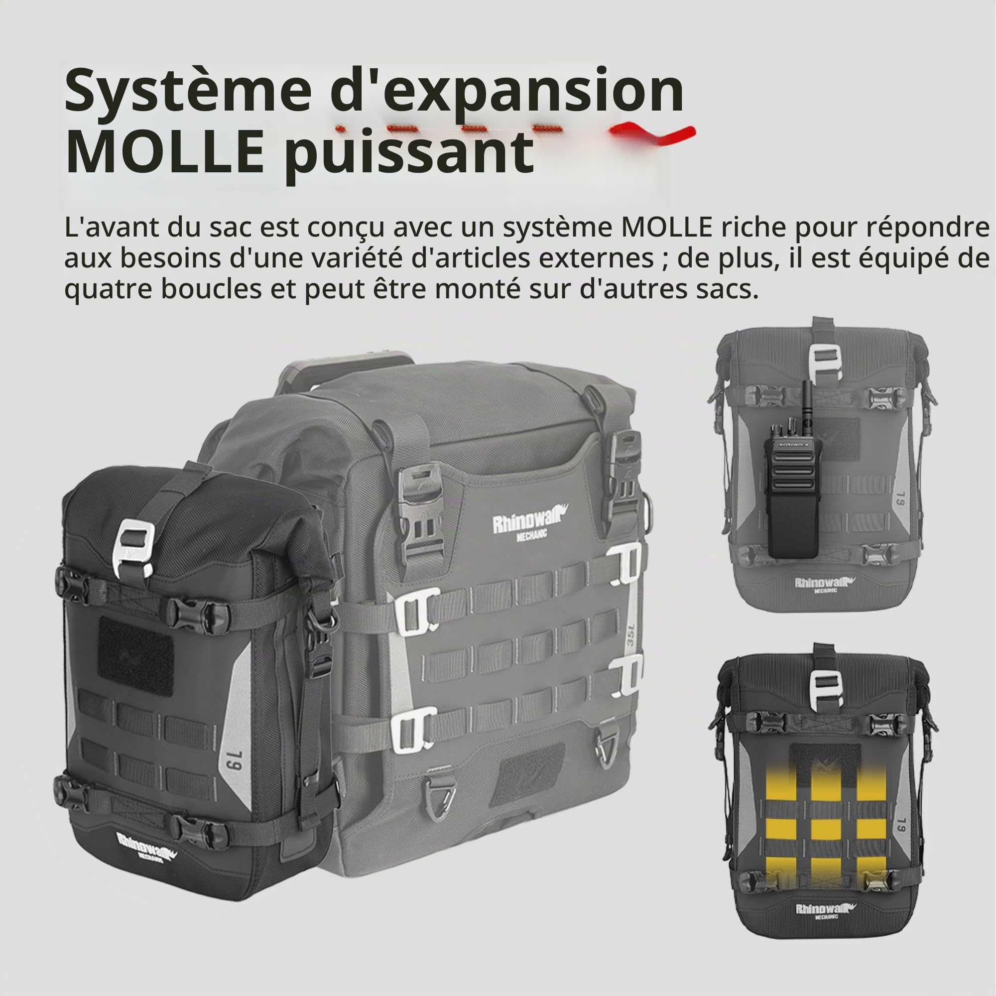 Rhinowalk Sac de Barre Anti-Chute de Moto Étanche Sac de Selle de Moto Sac Latéral 6L (Extensible à 7L) Motif de Feuilles Noires