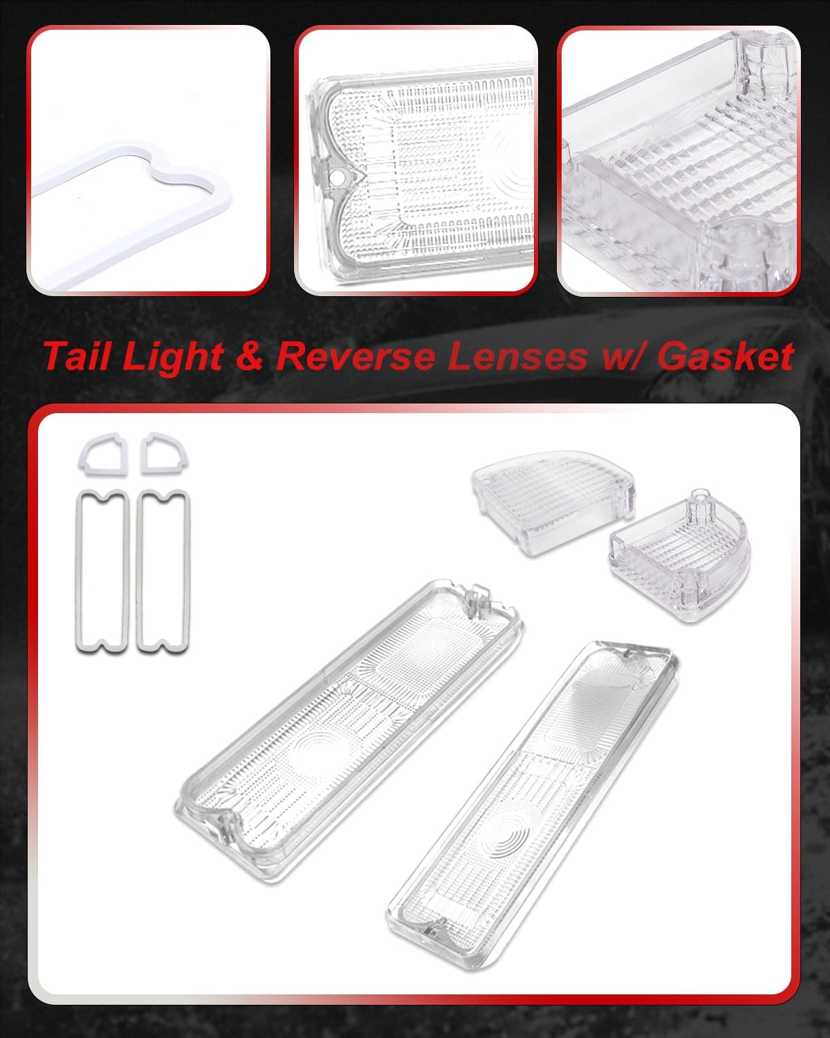 Clear Lens Rear Tail Light & Reverse Lenses w/Gasket Kit For Chevy & GMC Trucks (Fleetside/Wideside) 1967-1972