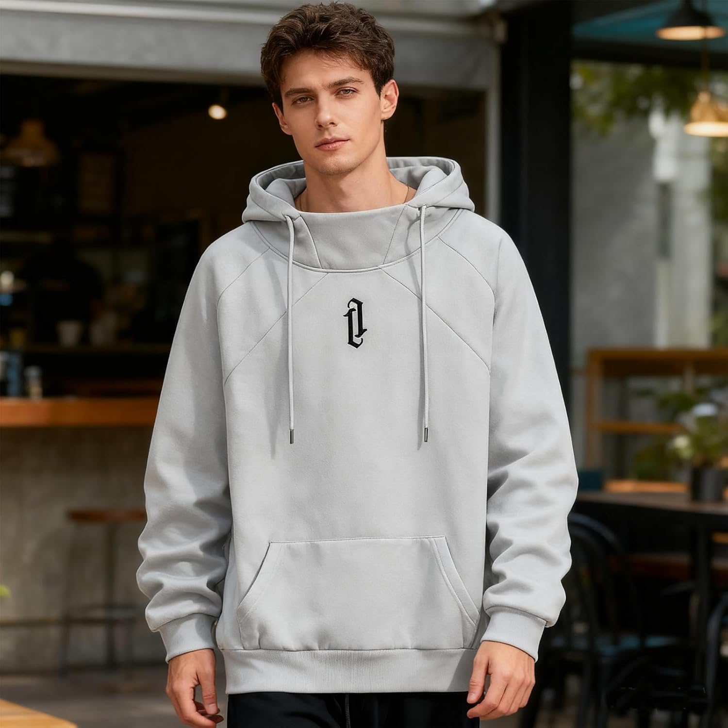 Fleece Hoodies for Men High Neck Sweatshirts Casual Loose Fit Lightweight Techwear Pullover Fall Winter - Image 2