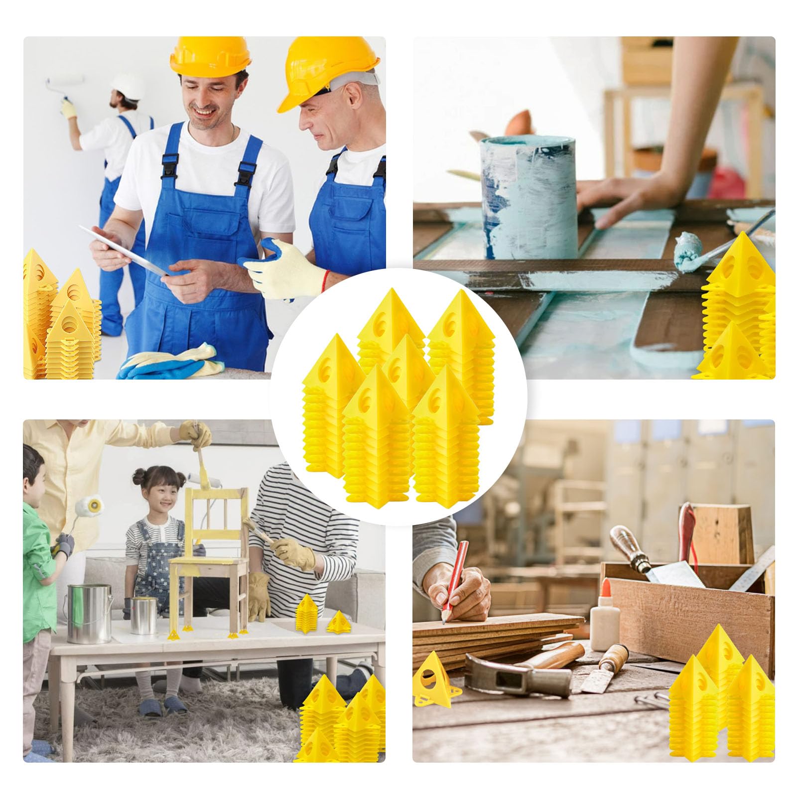 Supporti a Piramide 60 pezzi Pittura Piramidi Verniciatura Plastica Supporto per Progetti Dipinto Mobili Giallo