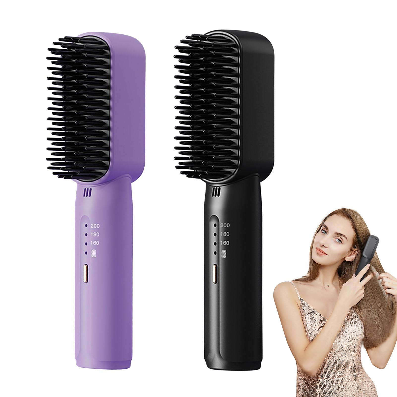 Mini Glätteisen für kurzes Haar, Glätteisen Locken, Glätten 2 in 1,Tragbarer Kabelloser Haarglätter für Die Reise, Elektrische Haarglätterbürste mit 3 Heizstufen für Männer Frauen (Schwarz & Lila)