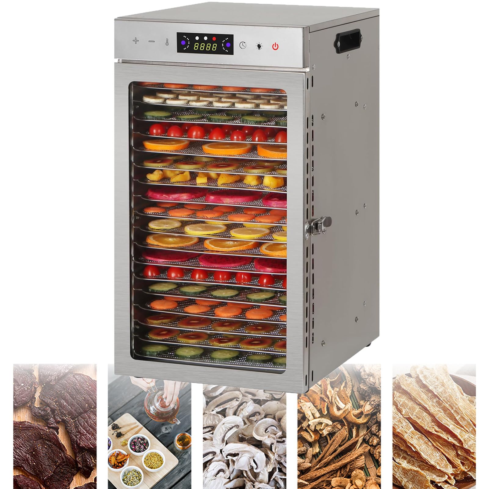Essiccatore Per Alimenti In Acciaio Inossidabile, Essiccatore Per Frutta, Essiccazione Efficiente Della Carne Con Essiccatore Per Alimenti A 6/8/12/18 Vassoi Per Carne, Erbe Aromatiche, Funghi,18-Tray