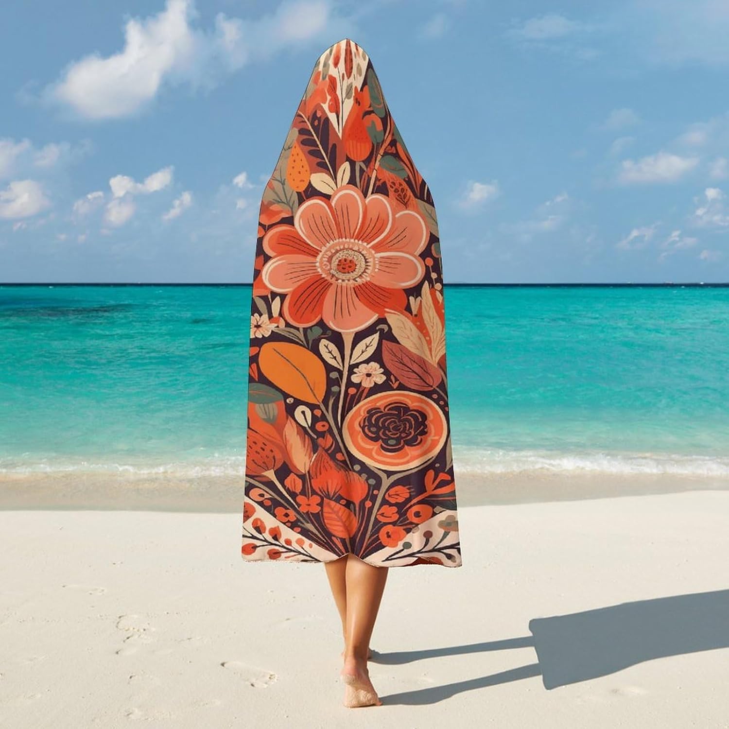 Folk Style Flowers Hooded Blanket Cozy And Functional,Wearable Blanket Hoodie for Women Men,Blanket Poncho Presents50 x60