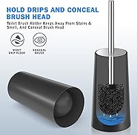 Vista 5 de Escobilla de inodoro y soporte, escobilla de inodoro con mango largo de acero inoxidable 304, cepillo para inodoro de baño, ergonómico, elegante
