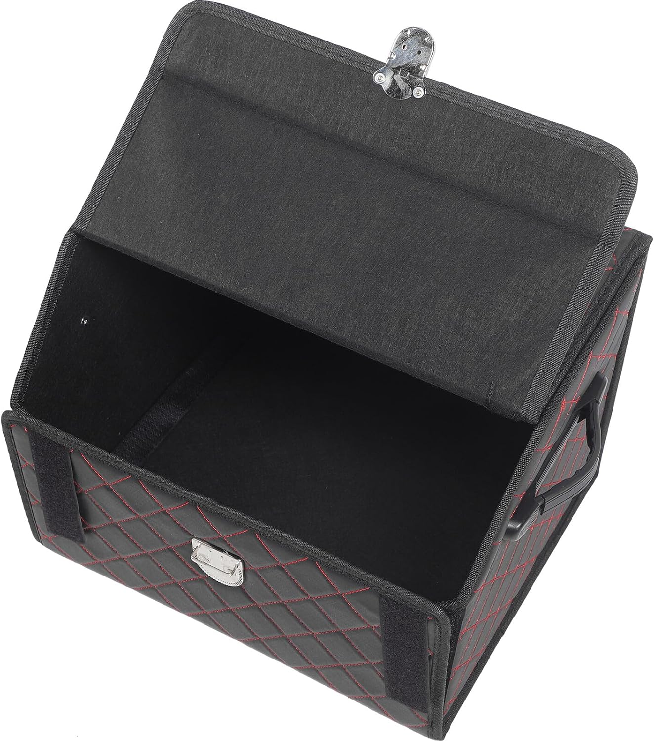 Luxshiny Car Grocery Organizer Trunk Storage Box Foldable Trunk Organizer for Suv and Car, Black with Red Stitching, Small Size Vehicle Storage Container for Travel and Camping