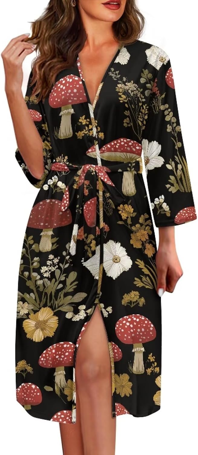 TODIYADDU Robes for Women Long Sleeve Bathrobes with Belt Lightweight Kimono Robes for Fall/Winter S-2XL