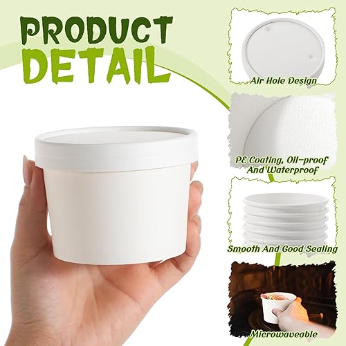 Miniatura 9 de Fulmoon Paquete de 100 recipientes de papel de 8 onzas con tapas, recipientes de papel desechables para alimentos con tapas ventiladas, recipientes