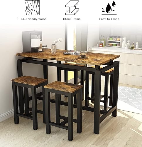 Miniatura 5 de AWQM Juego de mesa de comedor para cocina, sala de estar, bar, color marrón industrial café industrial,Negro-2,Beige (Style 2-Beige),Estilo