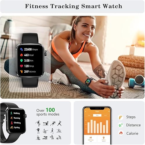 Miniatura 5 de FITVII Reloj inteligente para responderhacer llamadas, monitor de actividad física de 1.83 pulgadas con frecuencia cardíaca presión arterial y