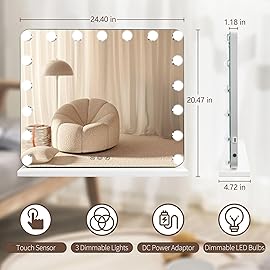 SLIMOON Hollywood Vanity Mirror with Lights, Lighted Makeup Mirror with Detachable 10X Magnification Mirror, 3 Colors, 360Rotation Rechargeable Desk Makeup Mirror with Lights White