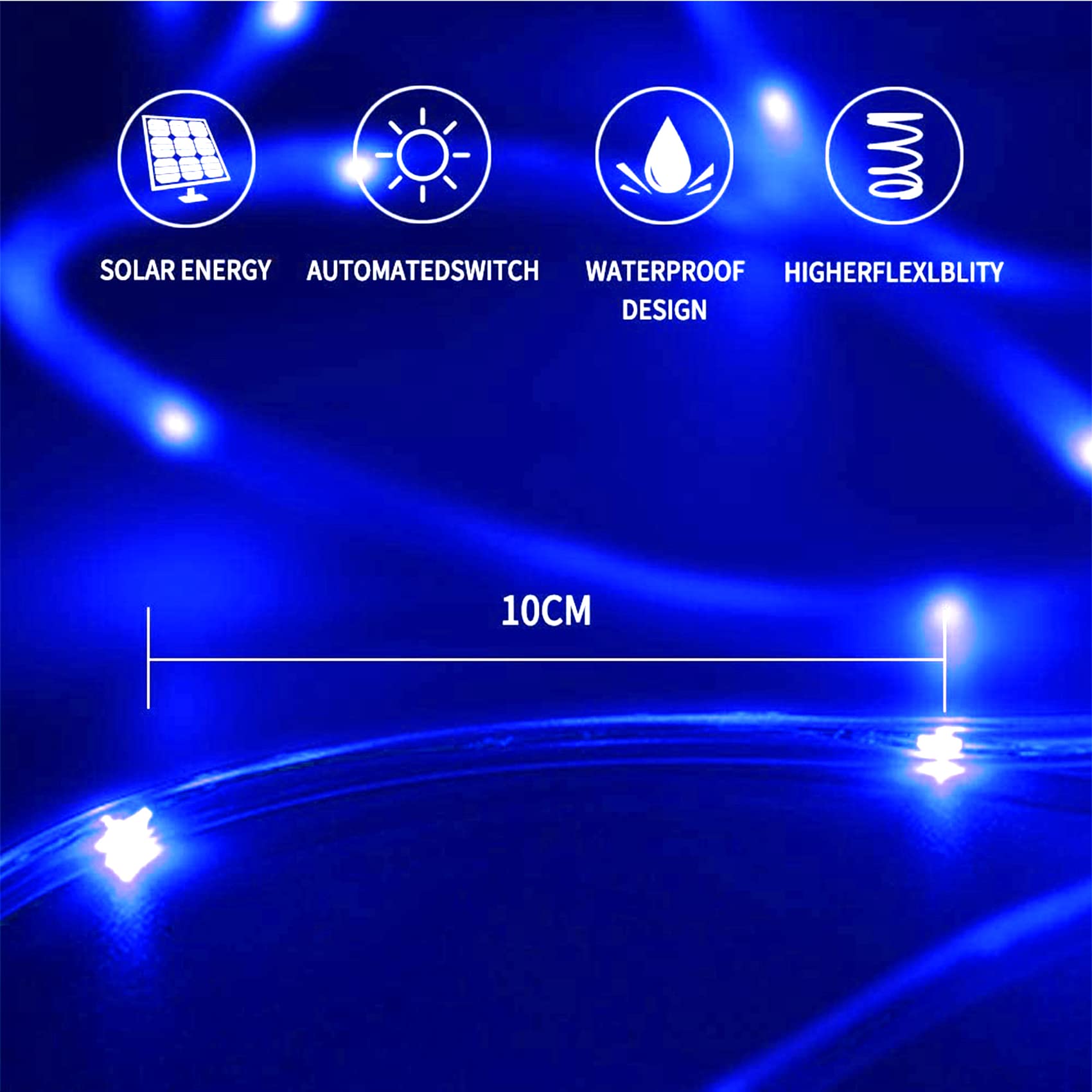 Solar Lichterkette Aussen Wetterfest 30 M 300 LED Wasserdicht Lichterschlauch Außen Lichterkette 8 Modes LED Schlauch Außen für Balkon Party Weihnachten (blau)