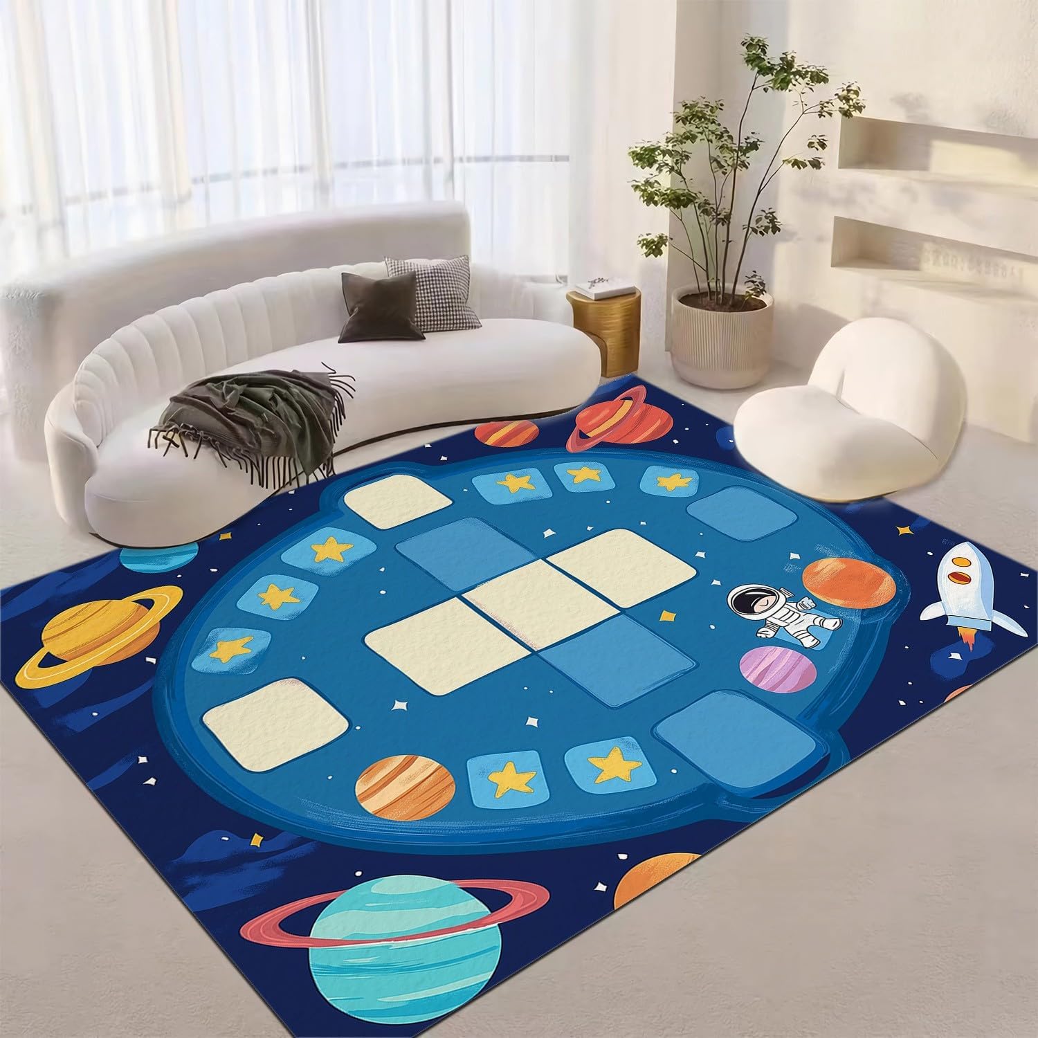 Cartoon Style Space Astronaut Area Rug 2 x 3 ftSoft Stain-Shedding Resistant Rug, Machine Washable Carpet, for Bedroom Dining Room, Contemporary Modern Runner