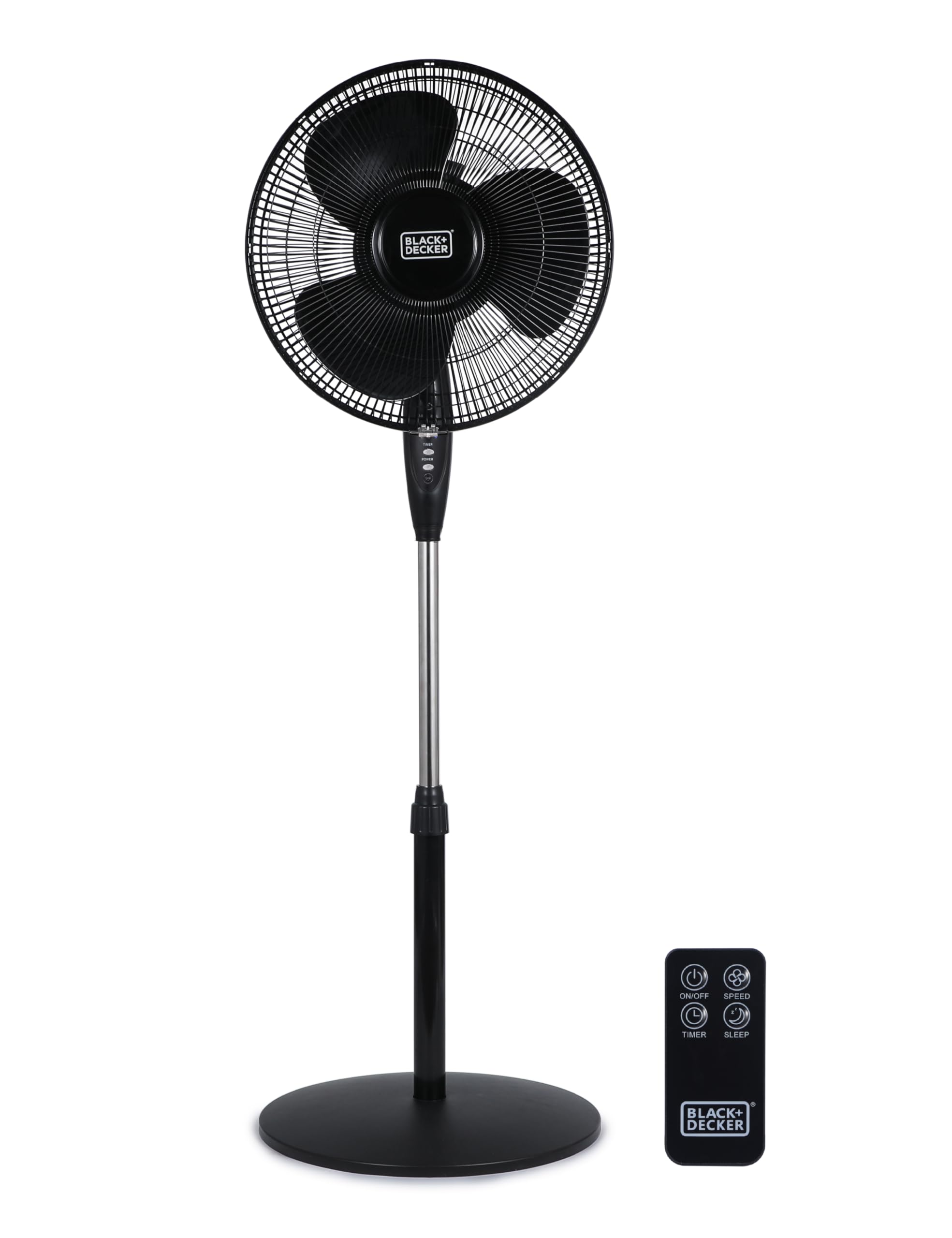 Photo 1 of ***FOR PARTS ONLY/ BROKEN*** BLACK+DECKER 16" Standing Oscillating Pedestal Fan with Remote, 90-Degree Oscillation, 3 Speed Settings, Adjustable Height, Timer, 30-Degree Tilt, BFSR16B, Black